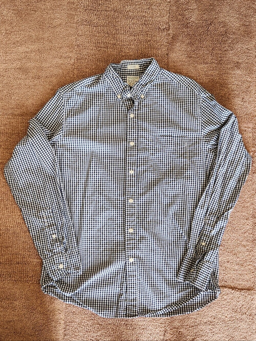 J. Crew Navy Blue and White Gingham Button-Down Shirt